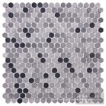 Azulejo de mosaico de vidro texturizado preto e cinza